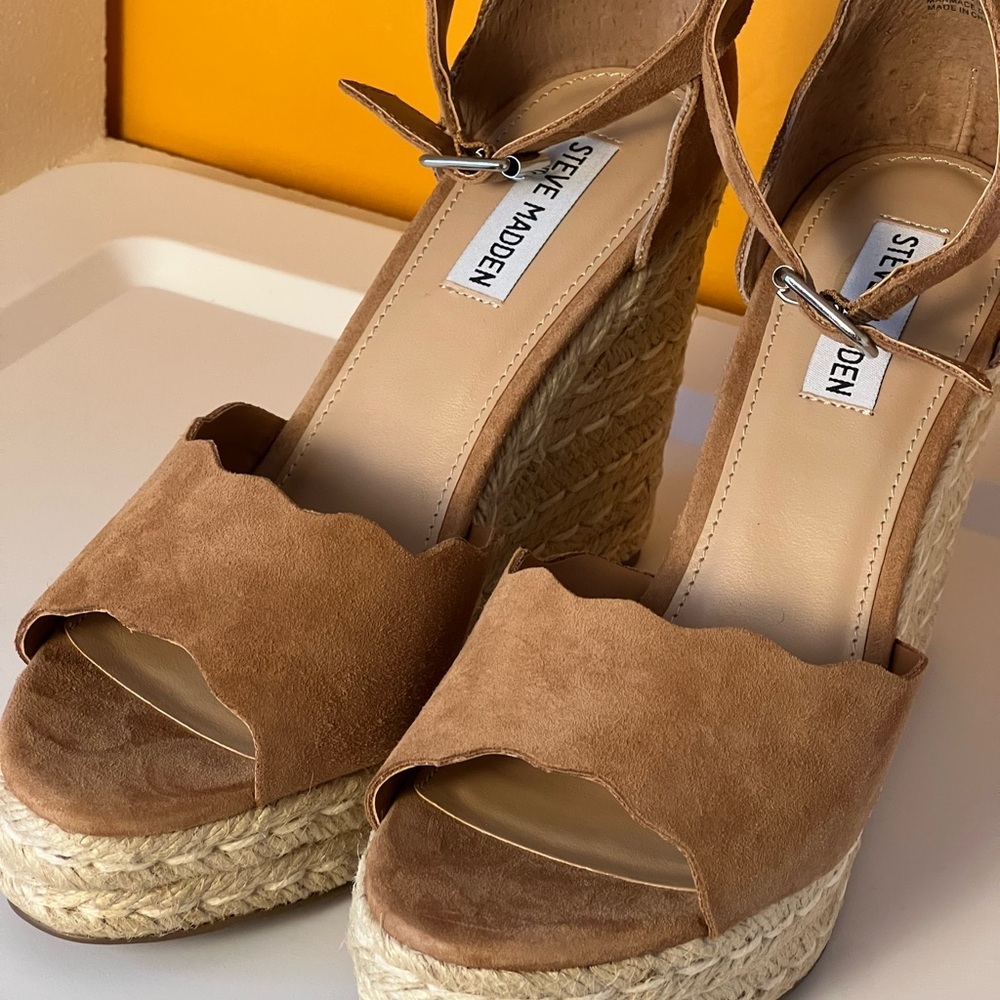 Steve Madden Womens Tan Suede Susana Ankle Straps Wedge Sandals Espadrilles 10M - Picture 16 of 17